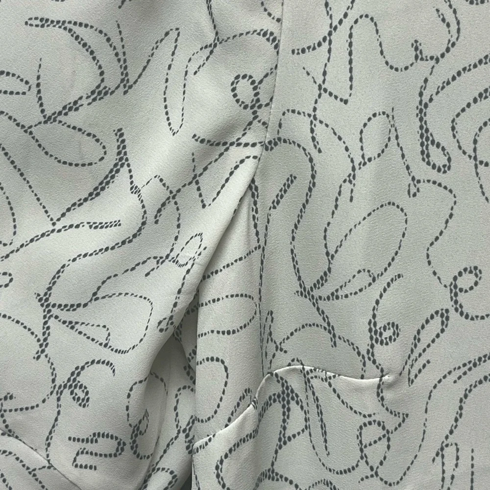 CAbi White Gray Abstract Ribbon Button Blouse
